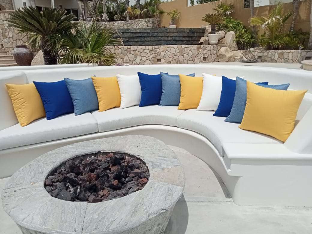 Custom cushions on a poolside bench, Los Cabos