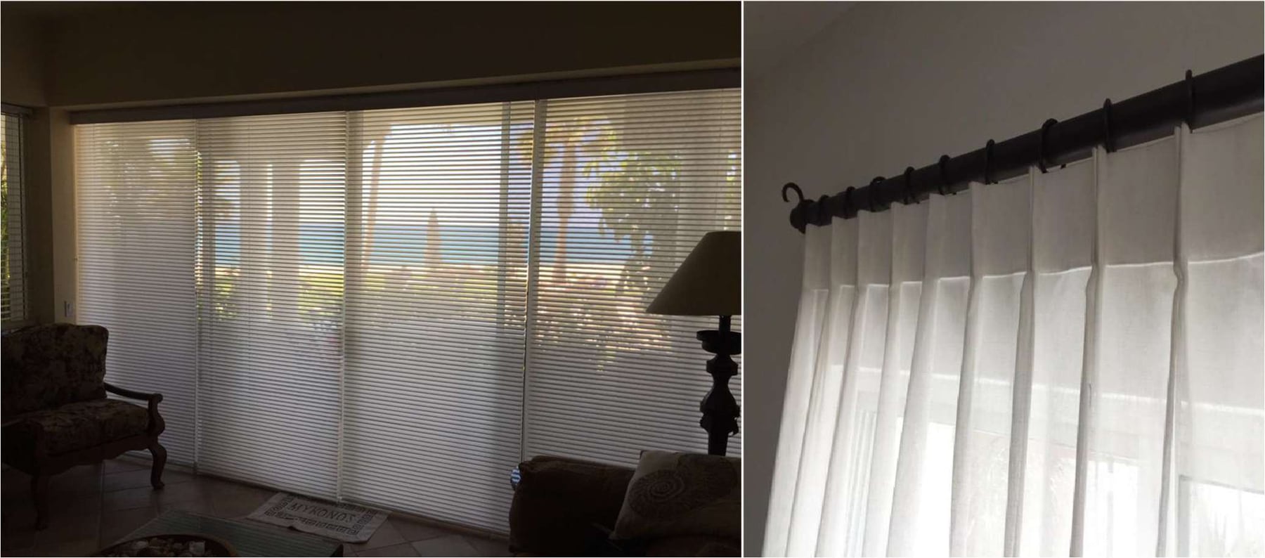Sheer curtains and motorized blinds installed in a Los Cabos residence