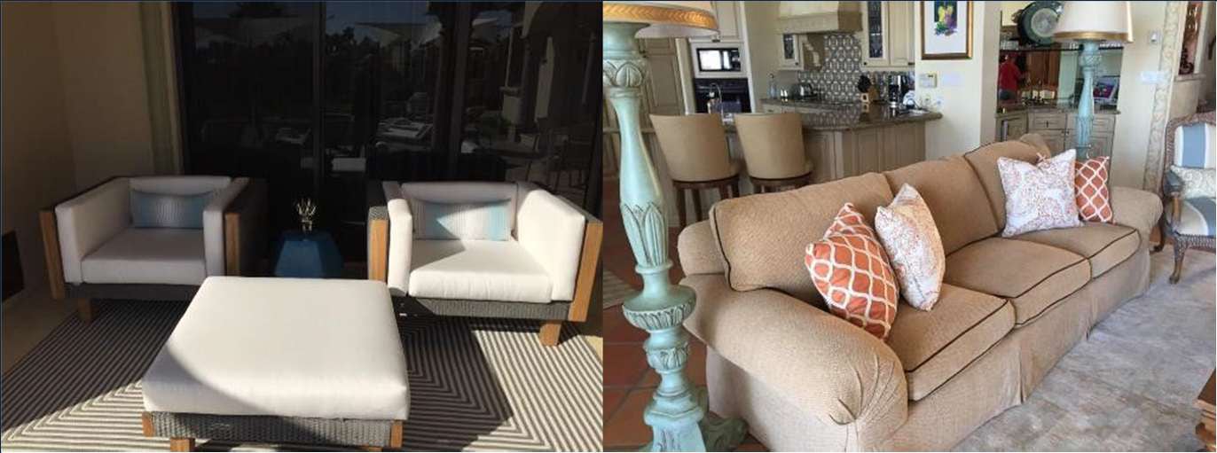 Upholstered sofa with custom cushions